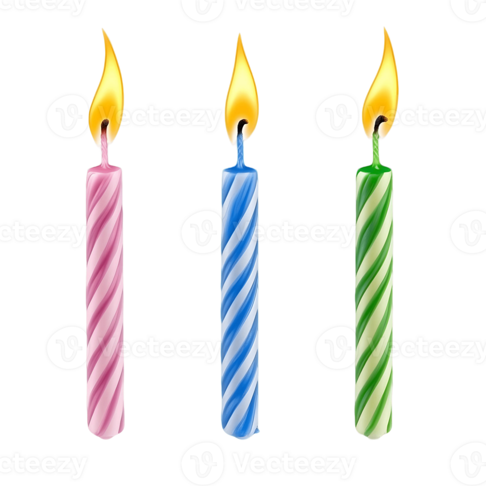 Colorful Birthday Candles Glowing with Bright Flames png