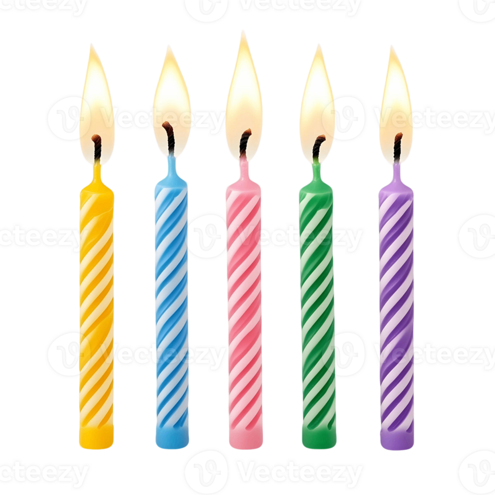 Colorful Birthday Candles with Flames Lighting Up the Scene png