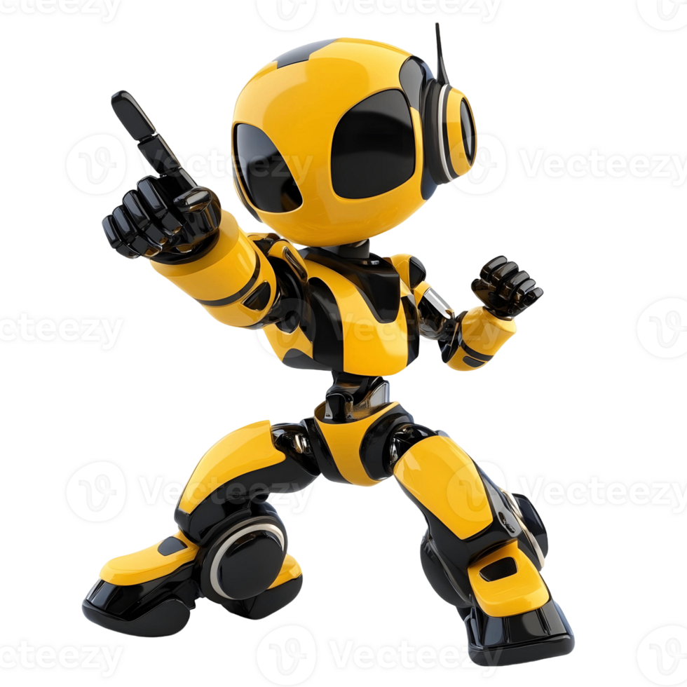 3D Cute Robot Character Pointing Finger with a Smile png
