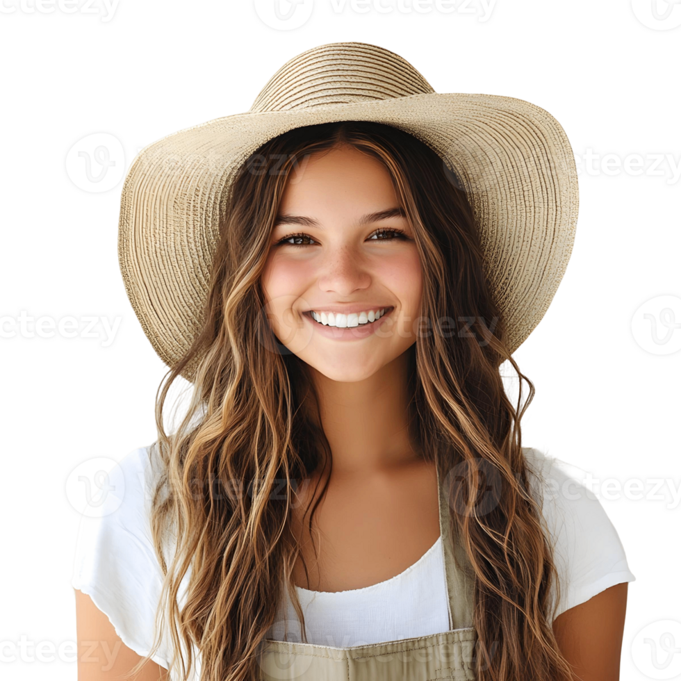 Radiant Young Farmer Girl Smiling in a Confident Stance png