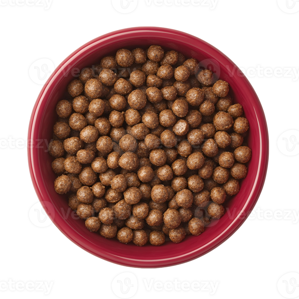 Red Pet Food Bowl with Round Brown Pellets Inside png