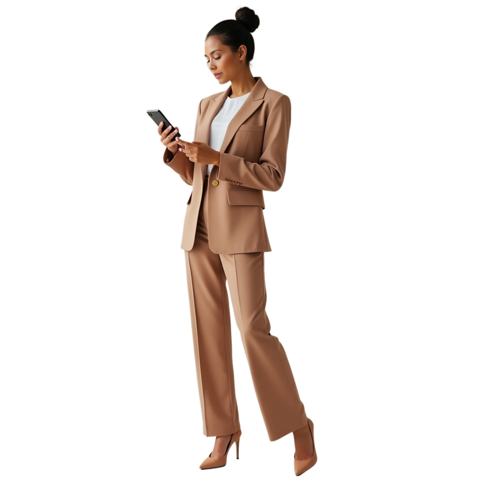 Classy Business Executive in Heels and Suit Checking Messages png