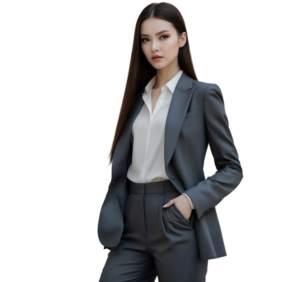 Young Professional Woman in Stylish Suit Using Mobile png