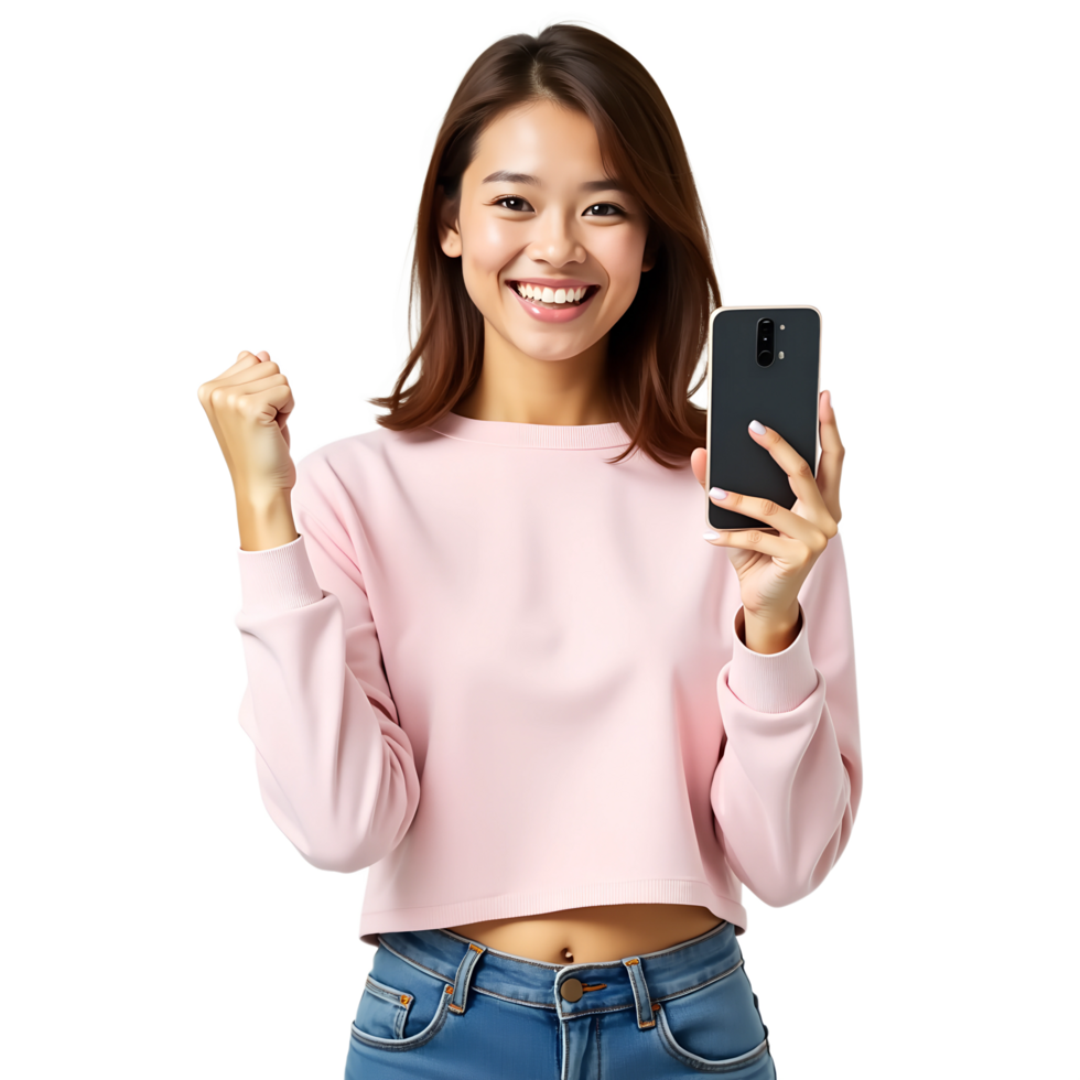 Modern Lifestyle Joyful Woman Using Smartphone for Social Media Apps png