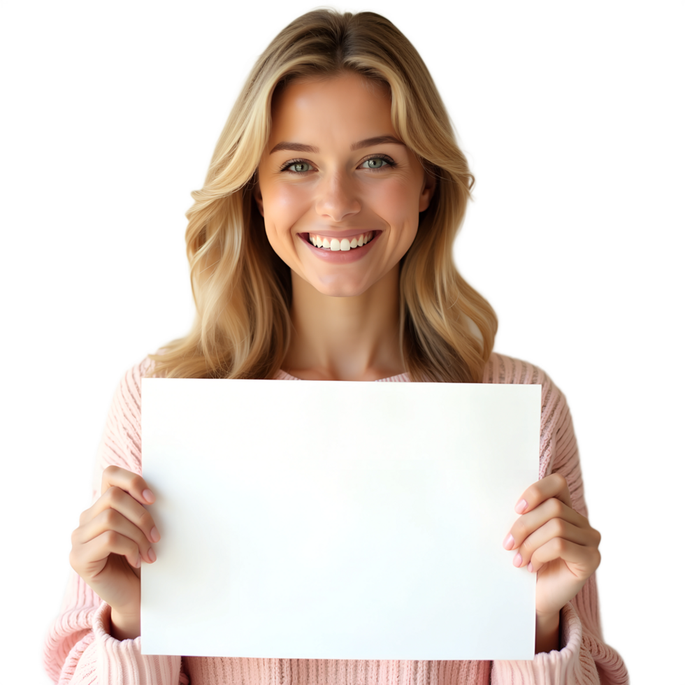 Friendly Blonde Woman with Empty Board Editable Template png
