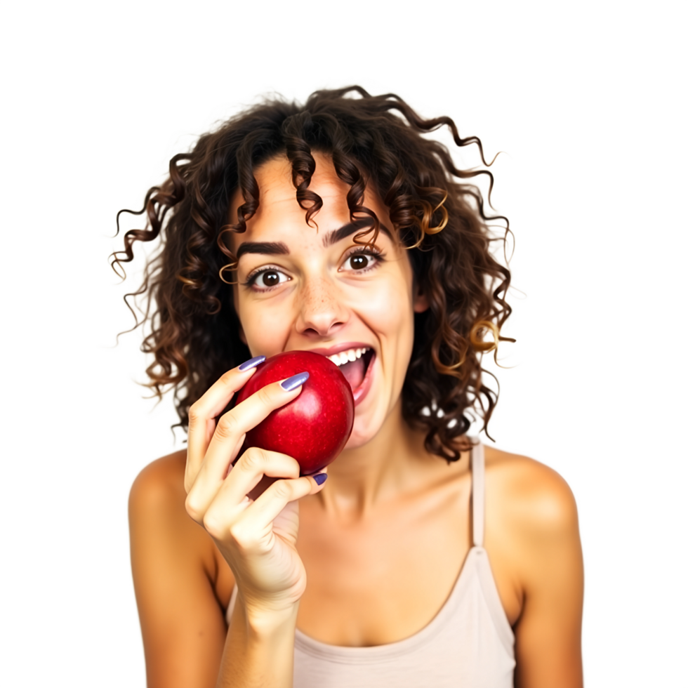 Healthy Eating Concept Cheerful Woman Holding a Red Apple png