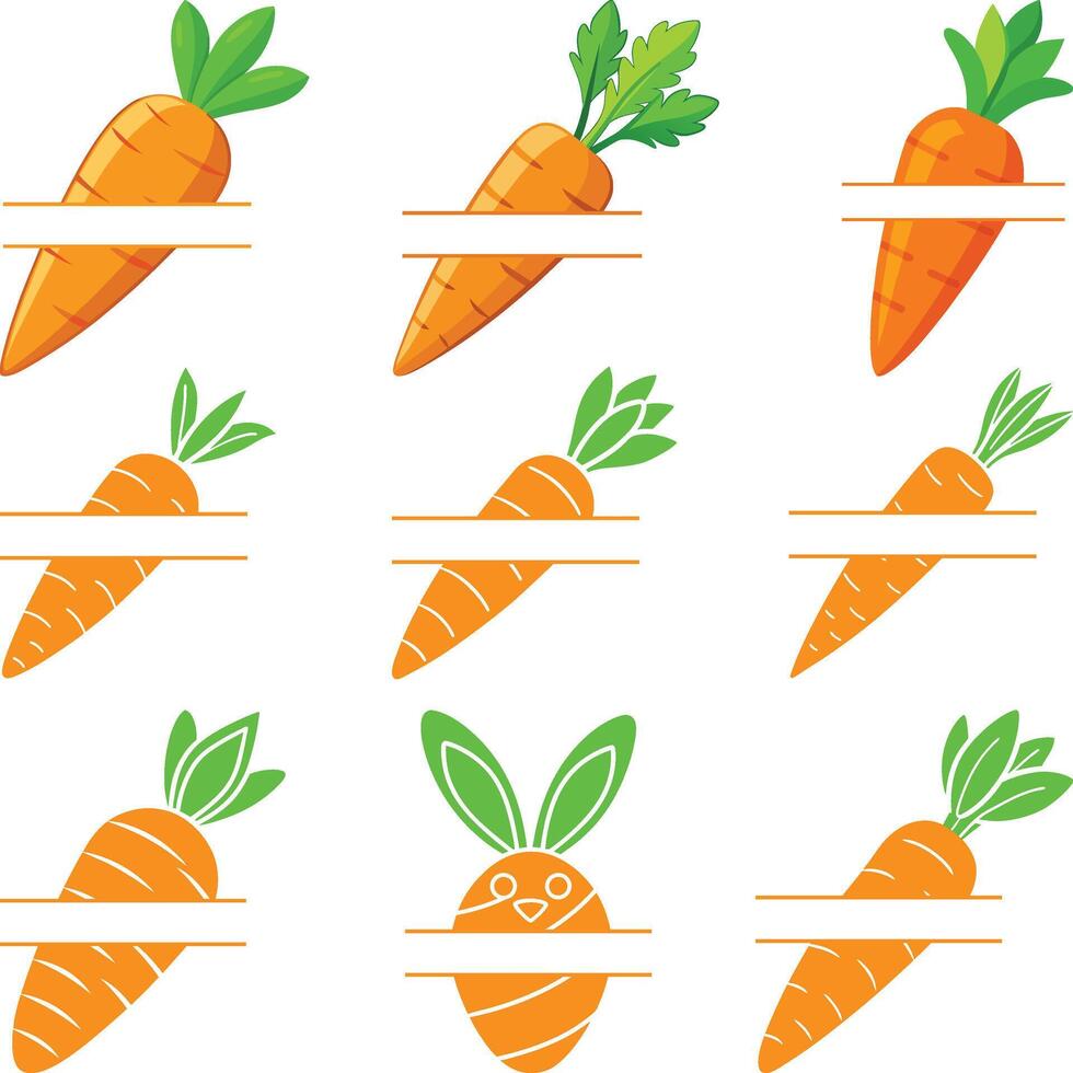 Carrot Monogram Designs Set, Cute Carrot Logos Designs Silhouette Illustrations vector