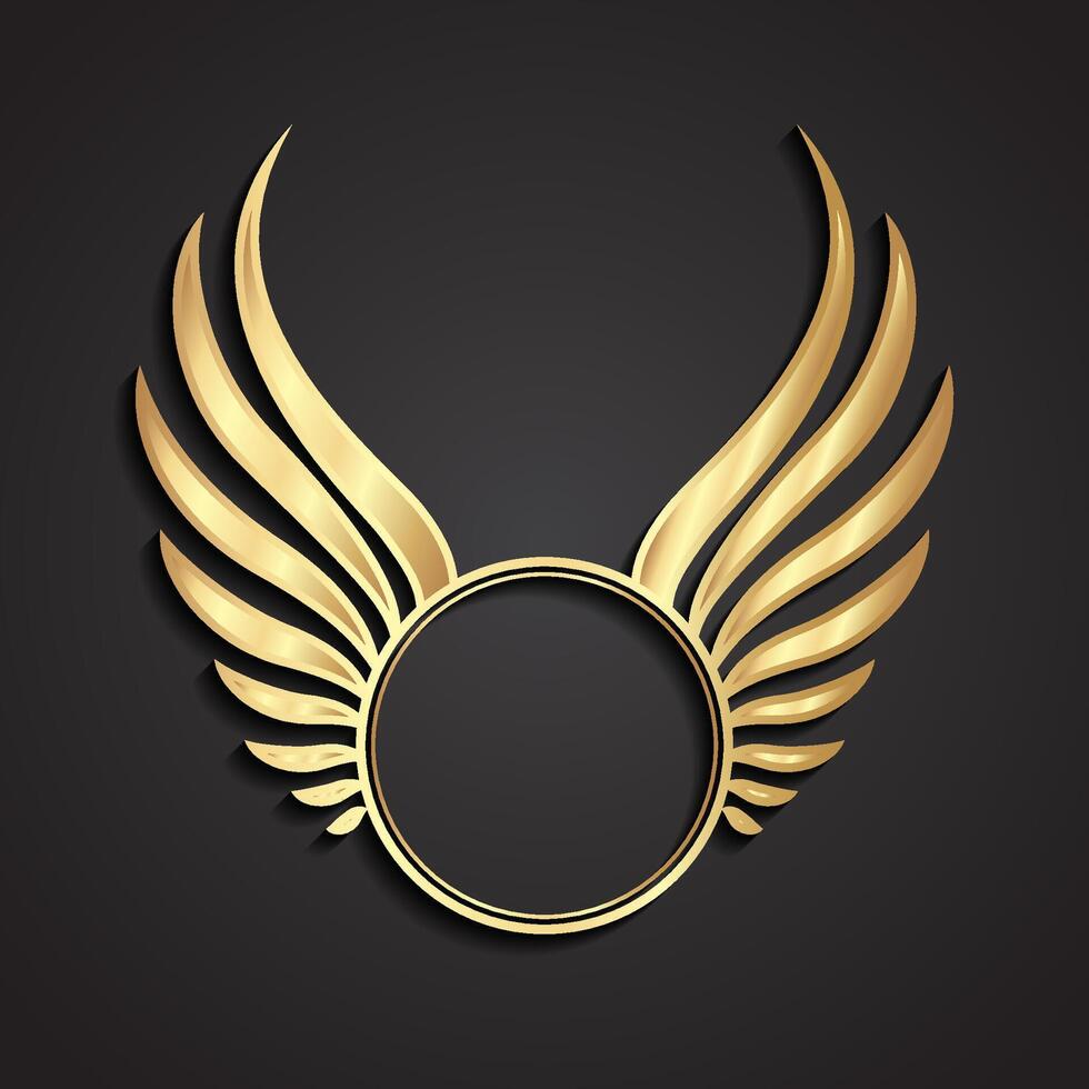 3d golden winged circle label vector
