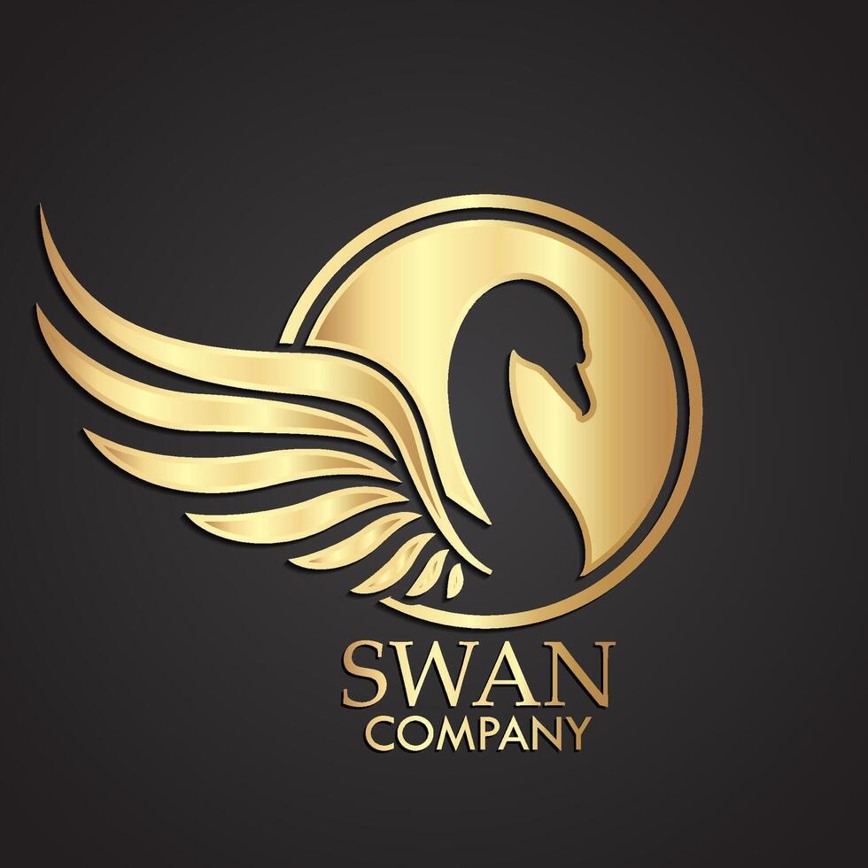 3d swan negative shape gold logo vector