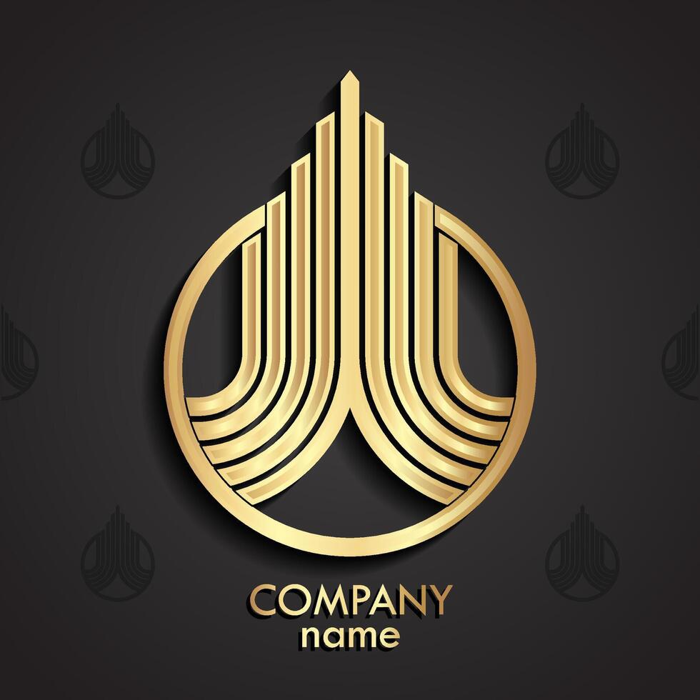 3d golden linear growth logo vector