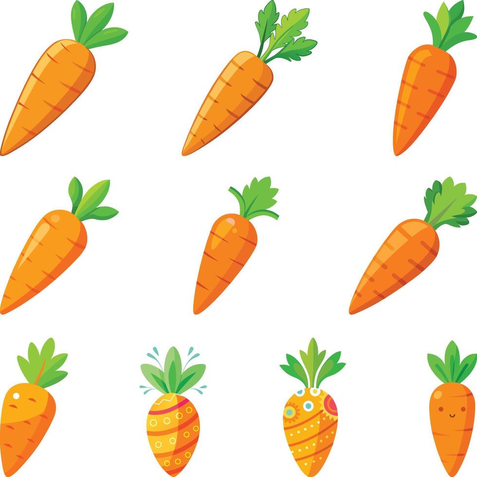 Carrot Designs Set, Cute Carrot Logos Designs Silhouette Illustrations vector