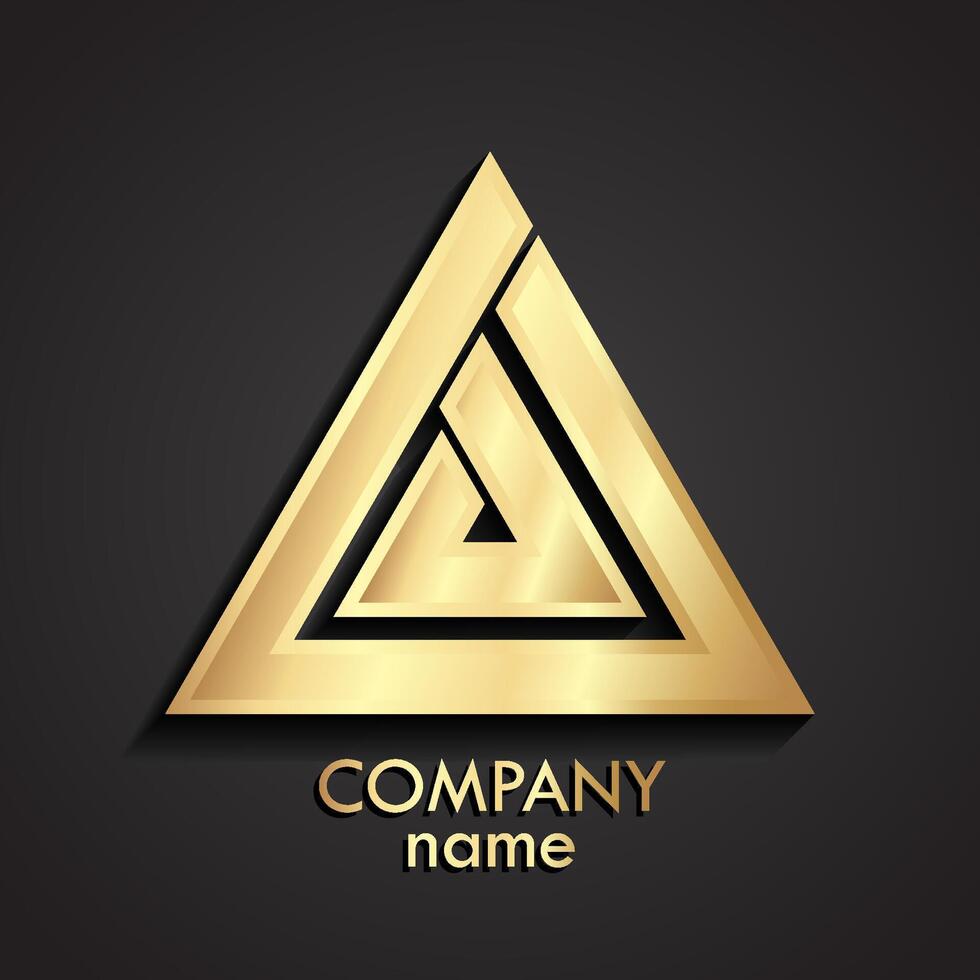 3d gold abstract linear shape triangle logo vector