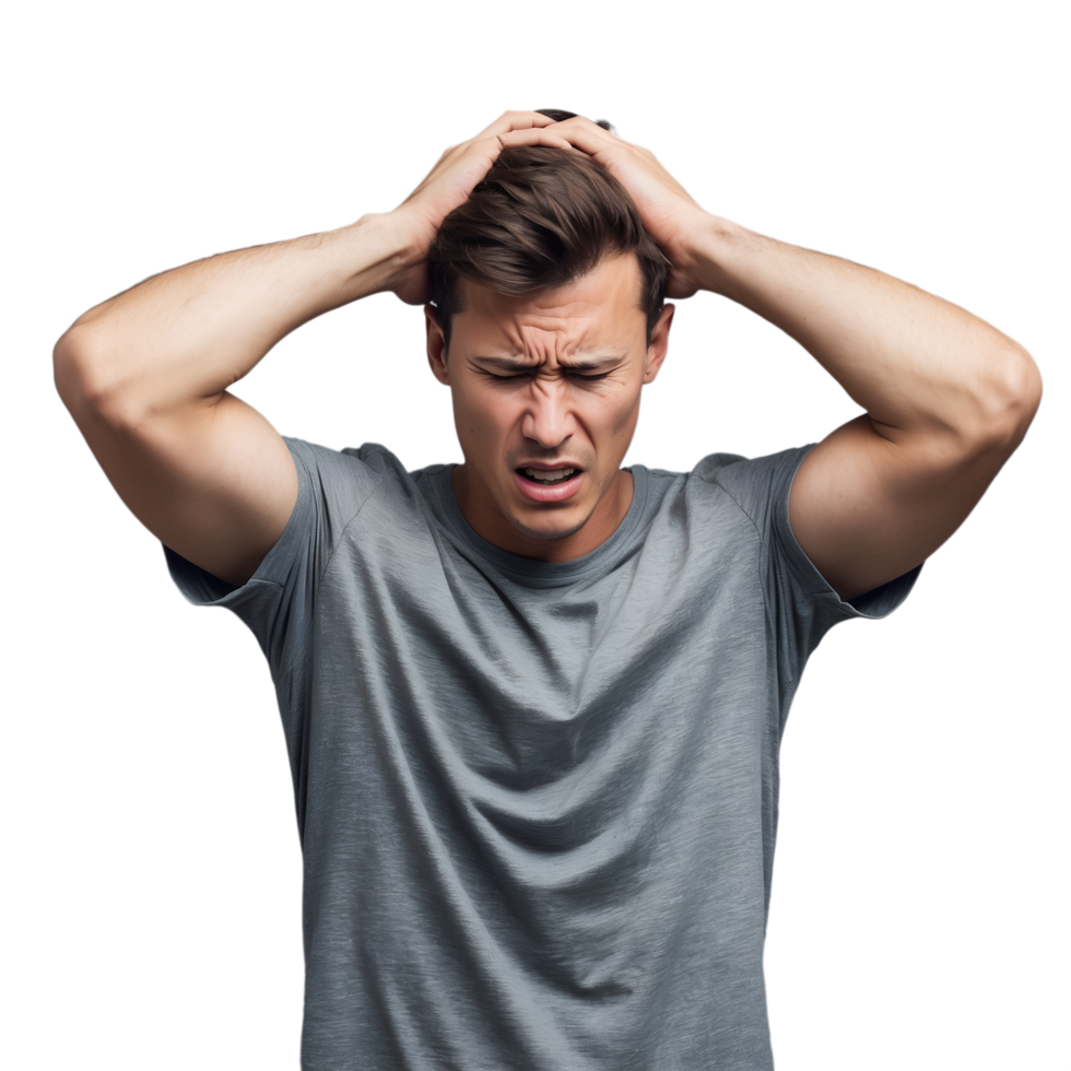 Stressed Young Man Holding Head Emotional Stock Photo png