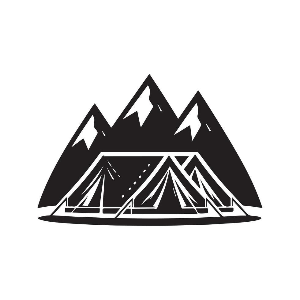 Group camping tent silhouette vector