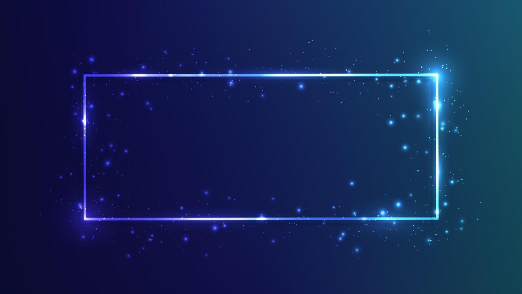 Neon frame with shining effects and sparkles on dark blue background. Empty glowing techno backdrop. illustration vector