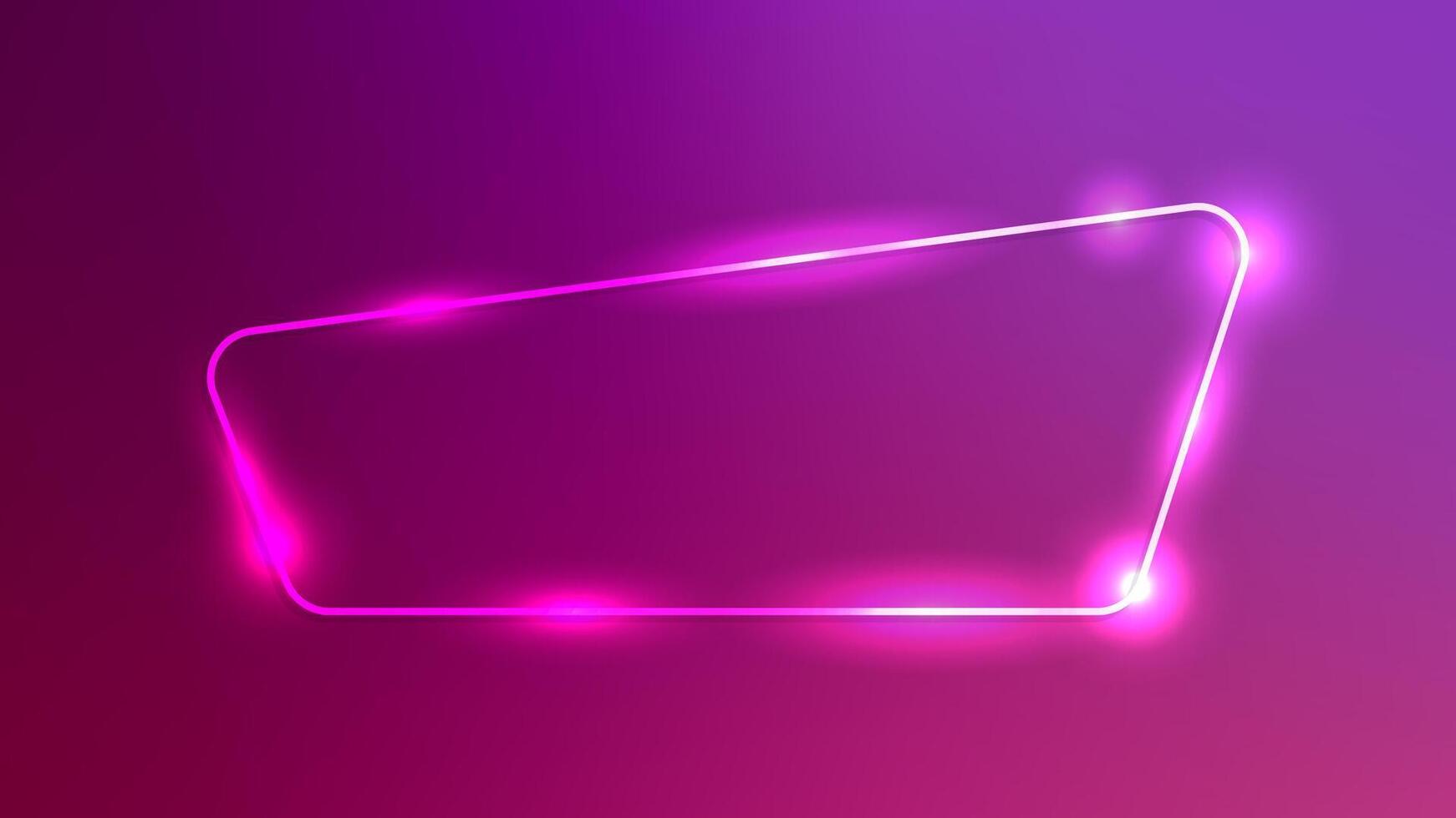 Neon rounded frame with shining effects on dark pink background. Empty glowing techno backdrop. illustration vector