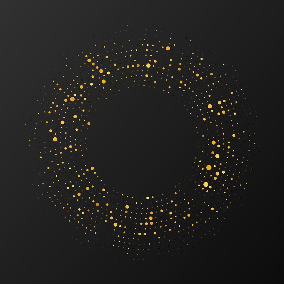 Abstract gold halftone dotted background. Gold glitter pattern in circle form. Circle halftone dots vector
