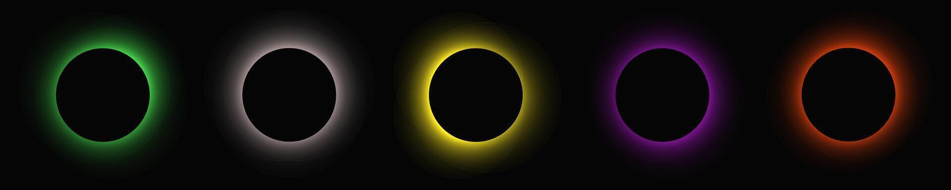 Circle illuminate frame with gradient. Set of five round neon isolated on black background. illustration vector