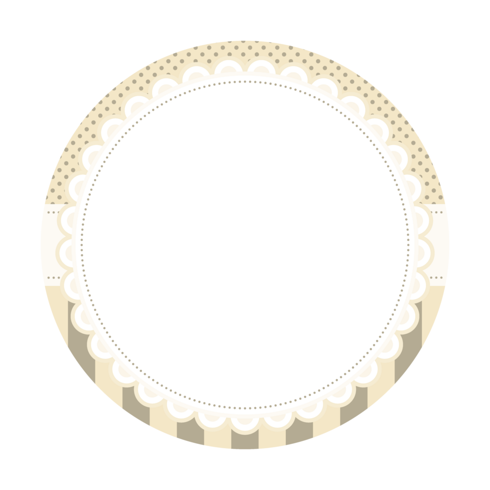 Elegant Classic Light Beige Blank Round Frame with Ornate White Lace Border png