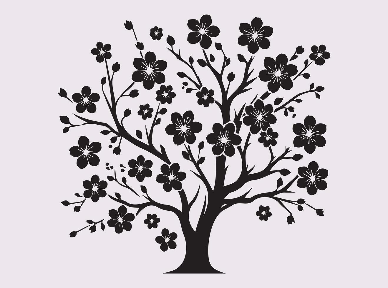 Decorative Black Color Sakura Blossom Tree Silhouette for Stylish and Unique Designs vector
