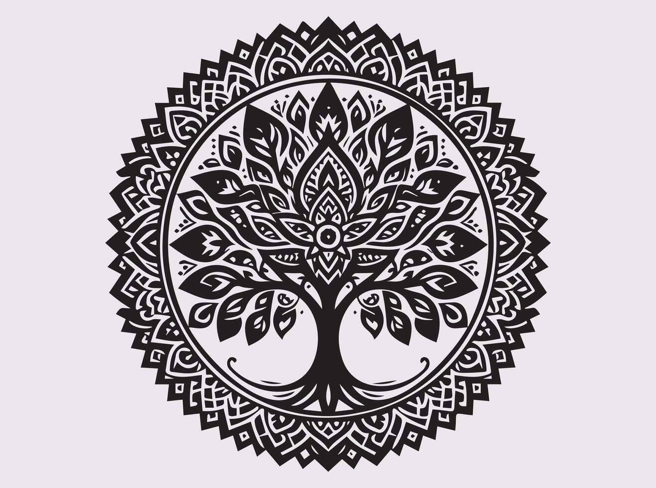 Tree of Life Black Silhouette Mandala Design for Chakra and Energy Healing vector