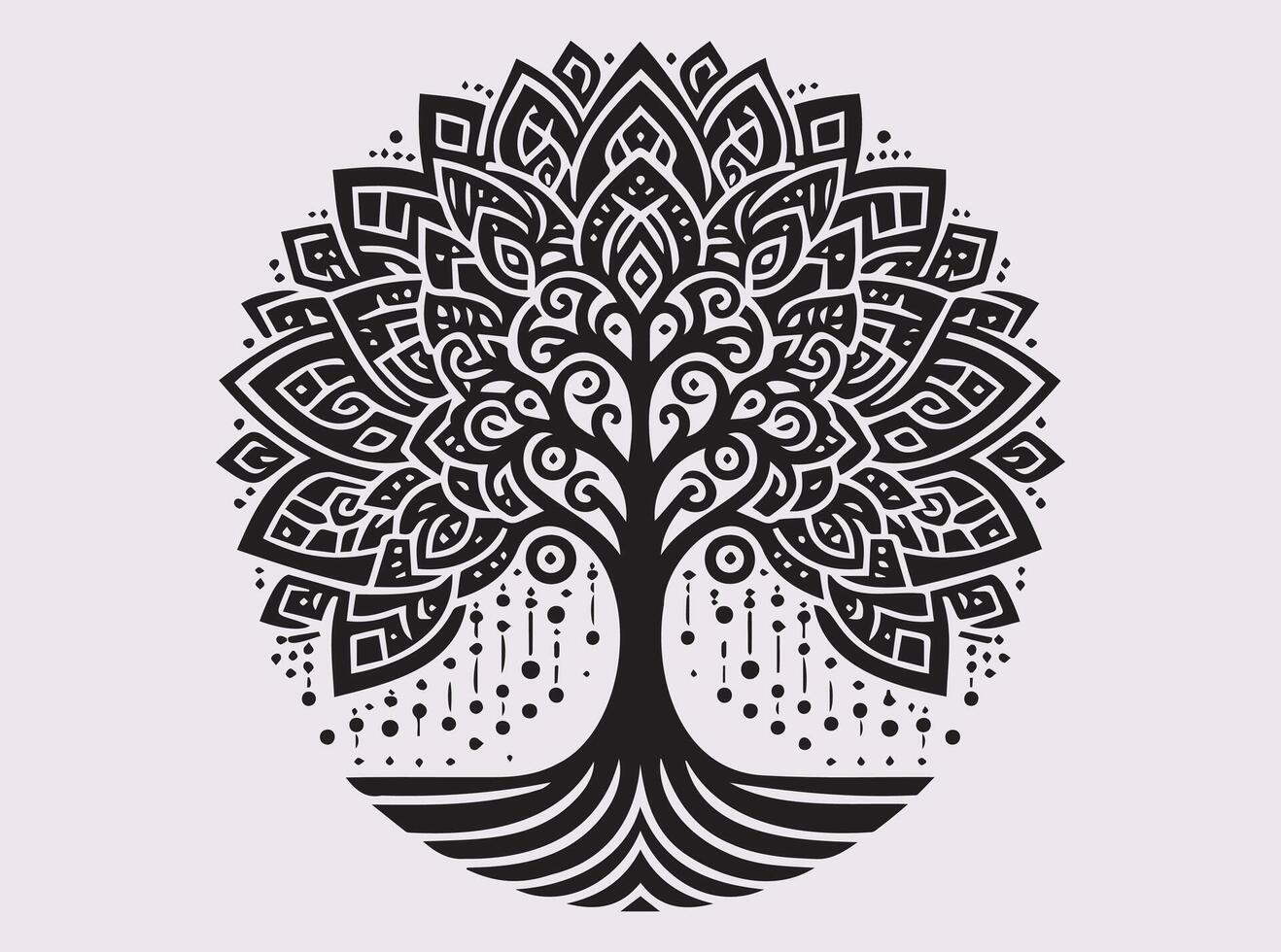 Tree of Life Mandala in Black Silhouette for Spiritual Awakening and Energy vector