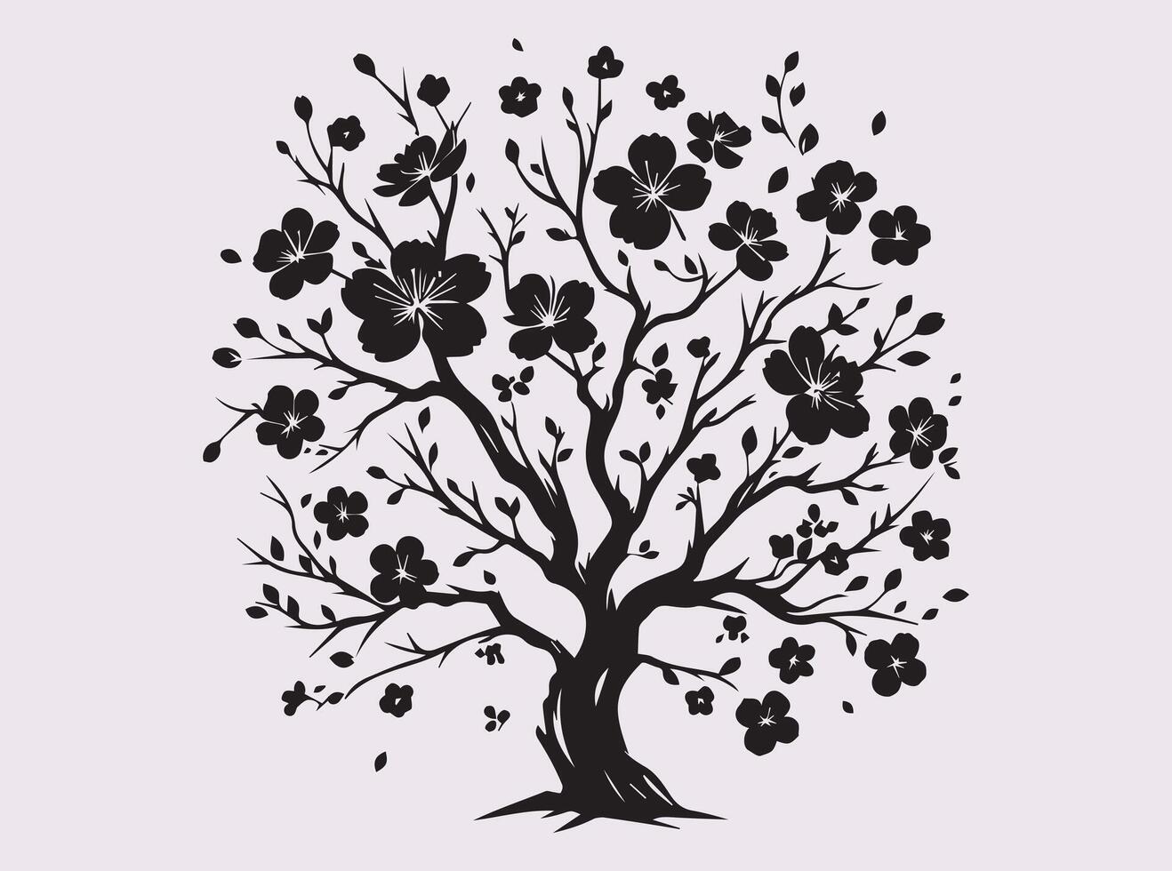 High Quality Black Color Sakura Blossom Tree Silhouette for Art and Crafts vector