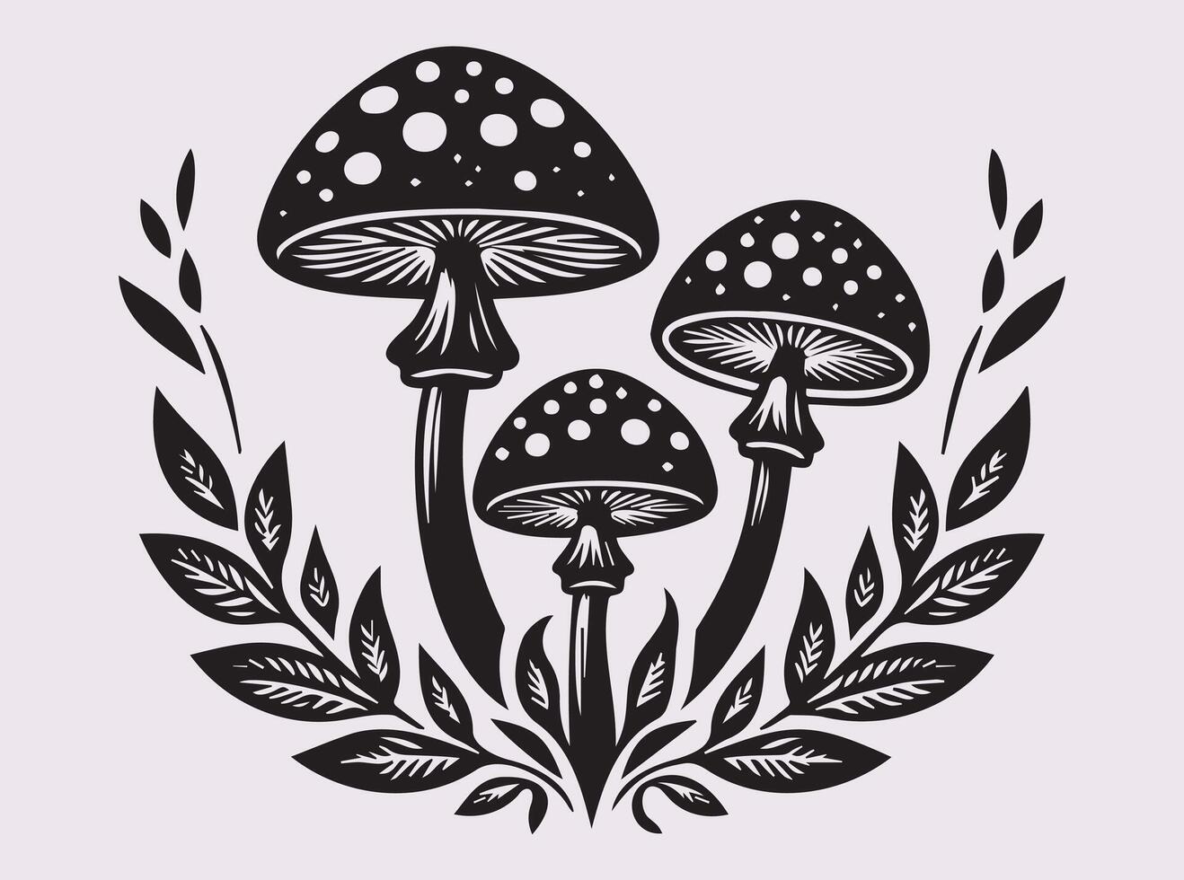 Minimalist Three Mushrooms Silhouette in Black for Creative and Decorative Use vector