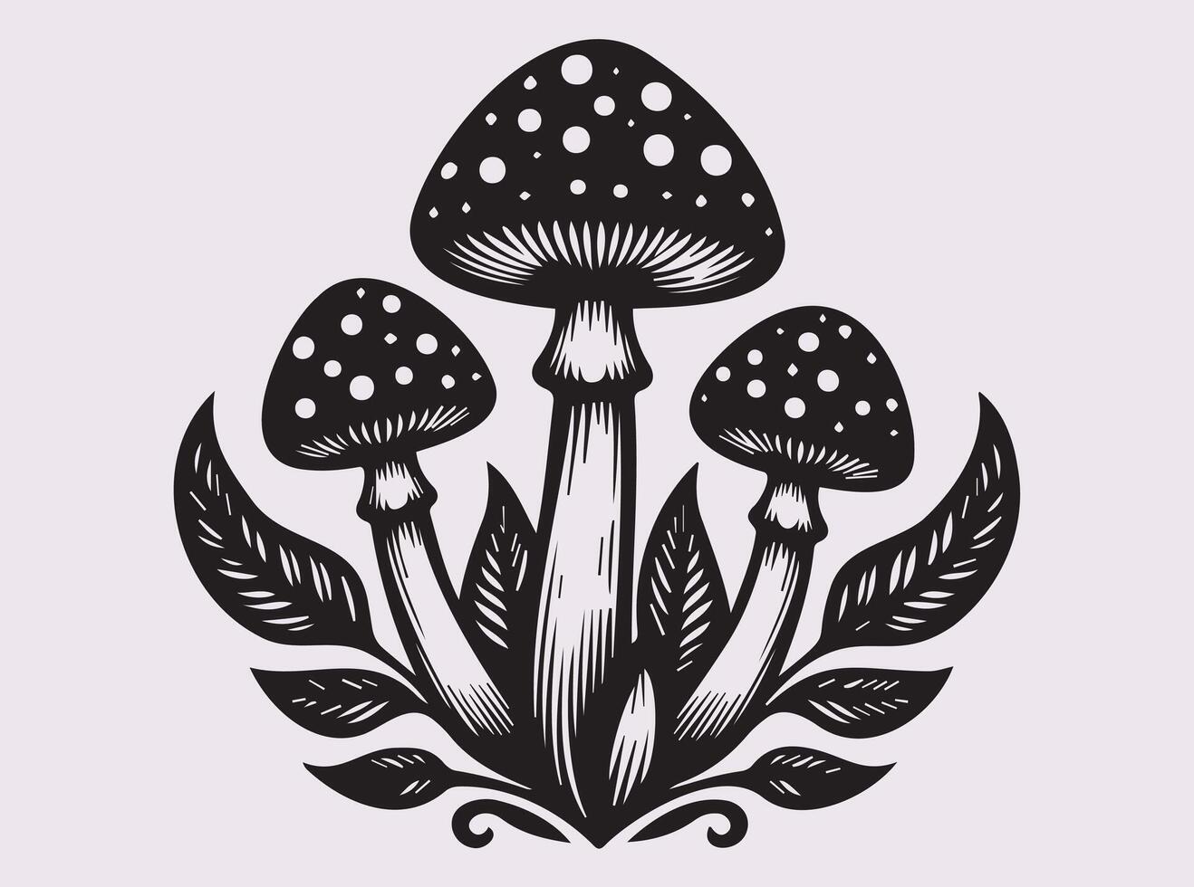 Intricate Black Three Mushrooms Silhouette for Unique and Aesthetic Design Concepts vector