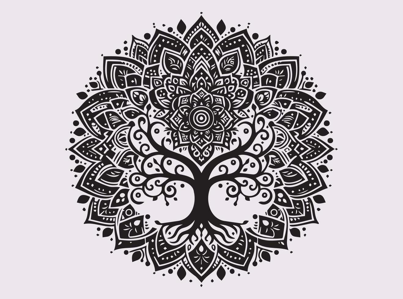 Solid Black Tree of Life Mandala Silhouette for Meditation and Spirituality vector