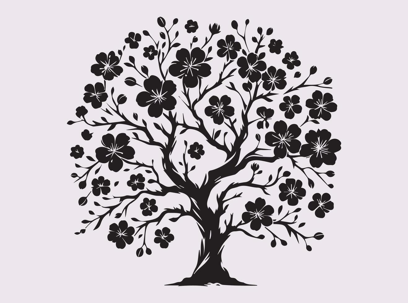 Black Sakura Blossom Tree Silhouette for Beautiful and Traditional Japanese Art vector