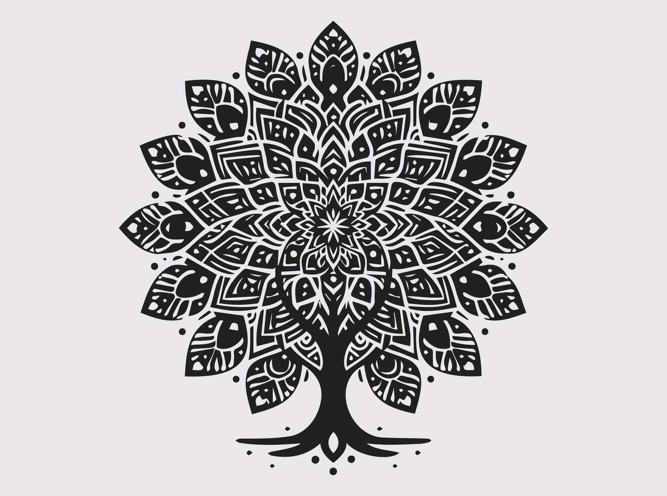 Black Silhouette Tree of Life Mandala Symbol for Connection and Purpose vector