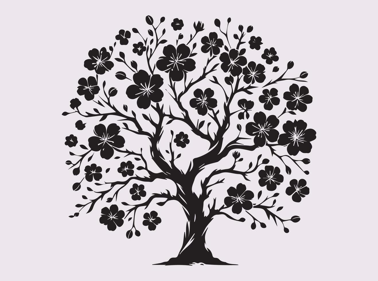 Intricate Black Sakura Blossom Tree Silhouette for Unique and Aesthetic Projects vector