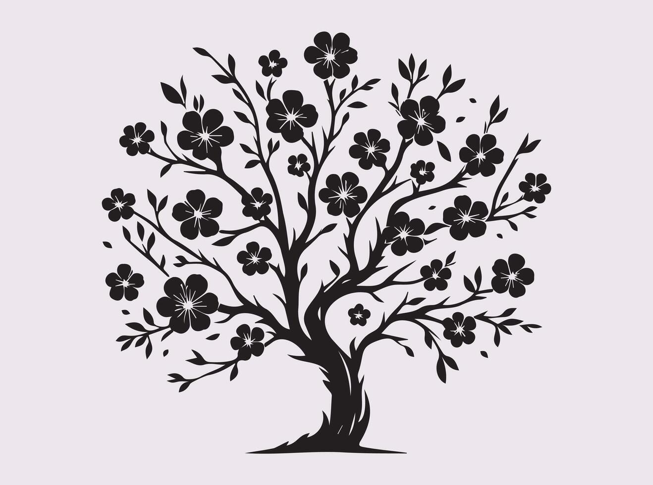 Artistic Black Color Sakura Blossom Tree Silhouette for Nature and Floral Themes vector