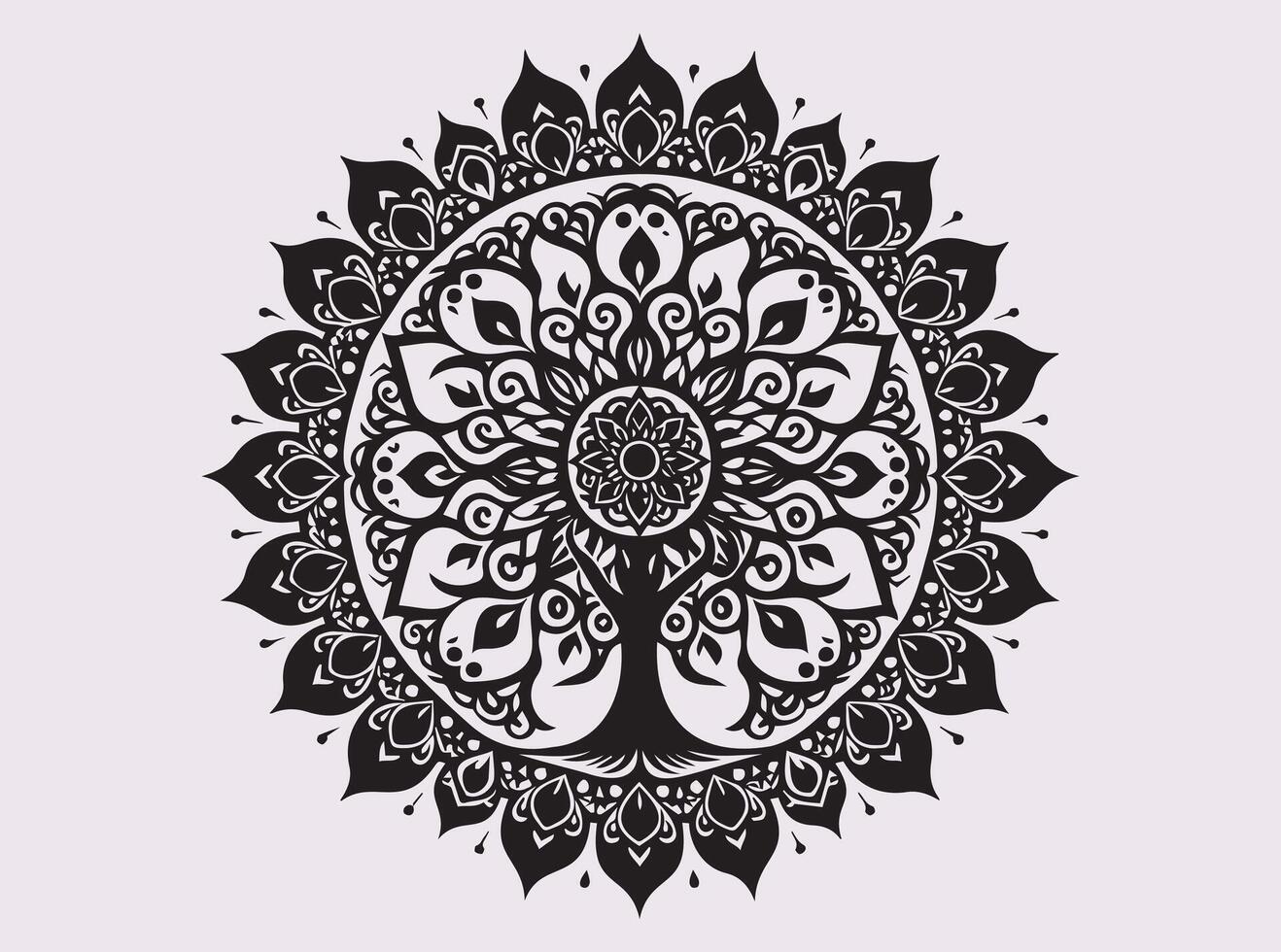 Tree of Life in Solid Black Silhouette Mandala Design for Spiritual Wellness vector