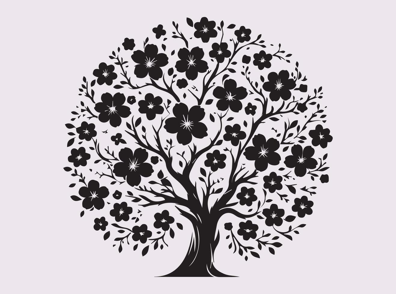 Solid Black Sakura Blossom Tree Silhouette for Elegant and Timeless Designs vector