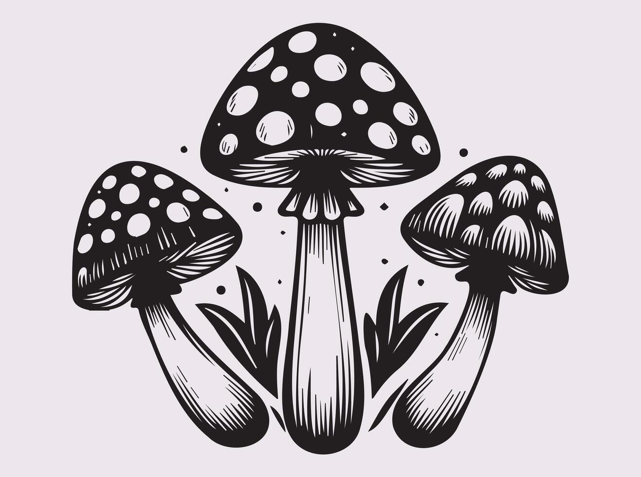 Elegant Three Mushrooms Silhouette in Black for Beautiful and Aesthetic Projects vector