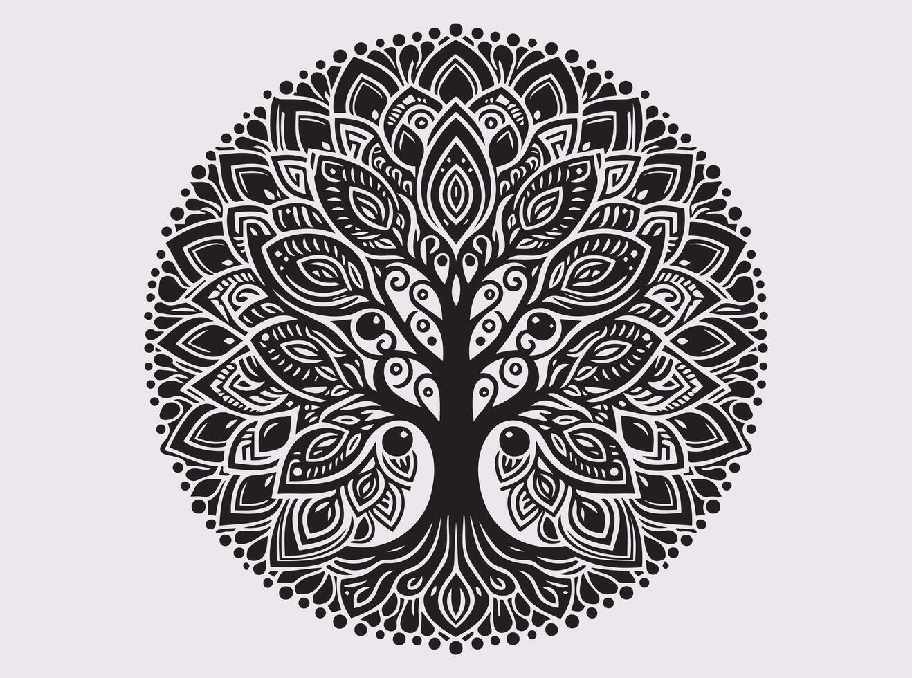 Solid Black Mandala Tree of Life Silhouette for Growth and Transformation vector
