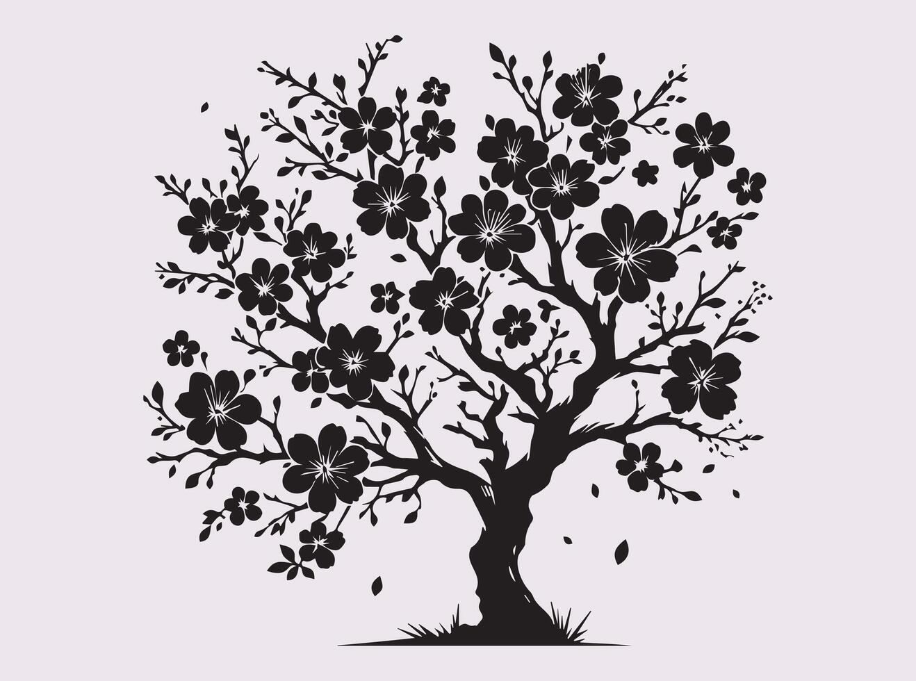 Black Silhouette of Sakura Blossom Tree for Nature Inspired Art and Design vector