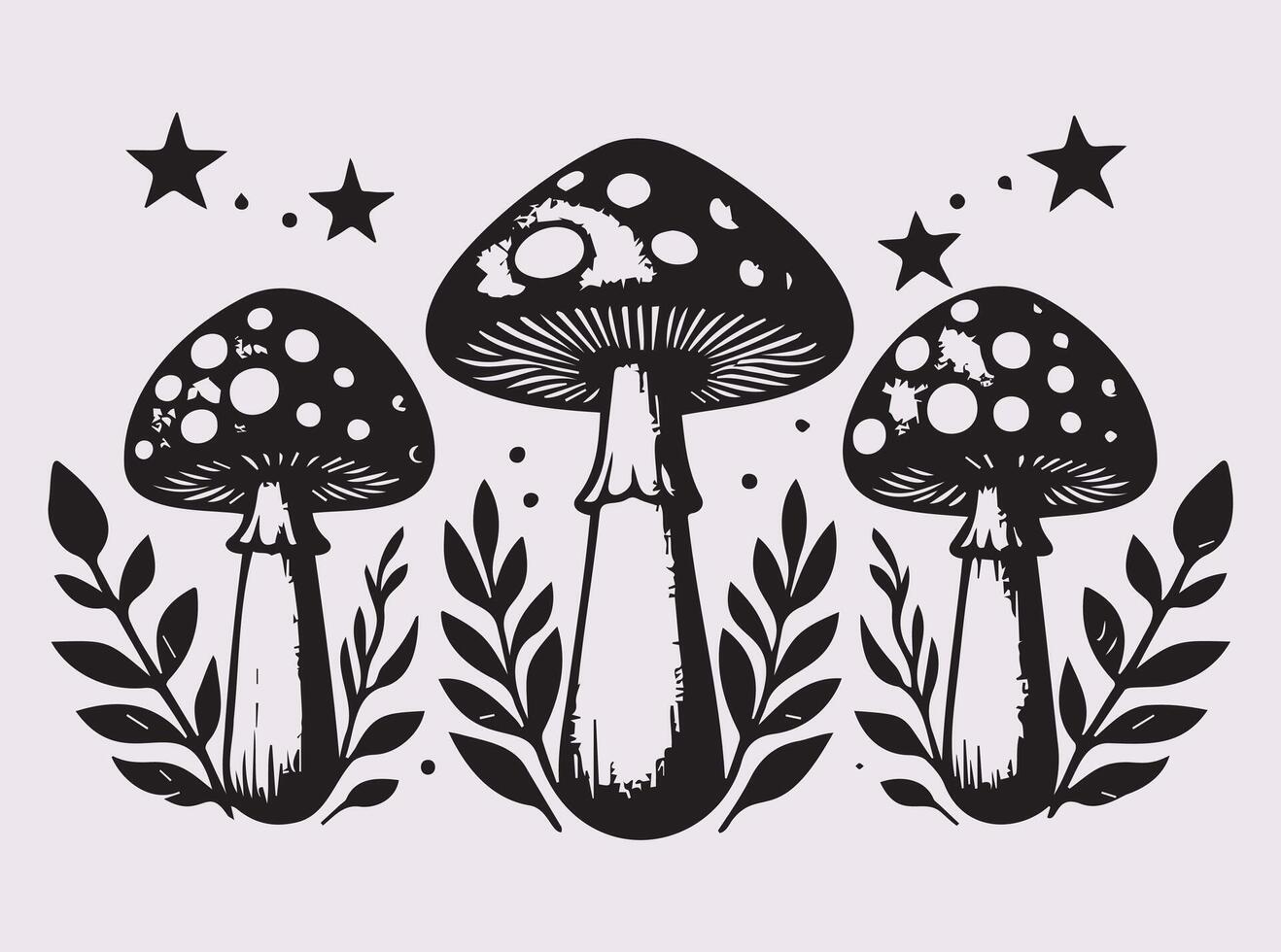 Decorative Black Color Three Mushrooms Silhouette for Rustic and Natural Art Designs vector