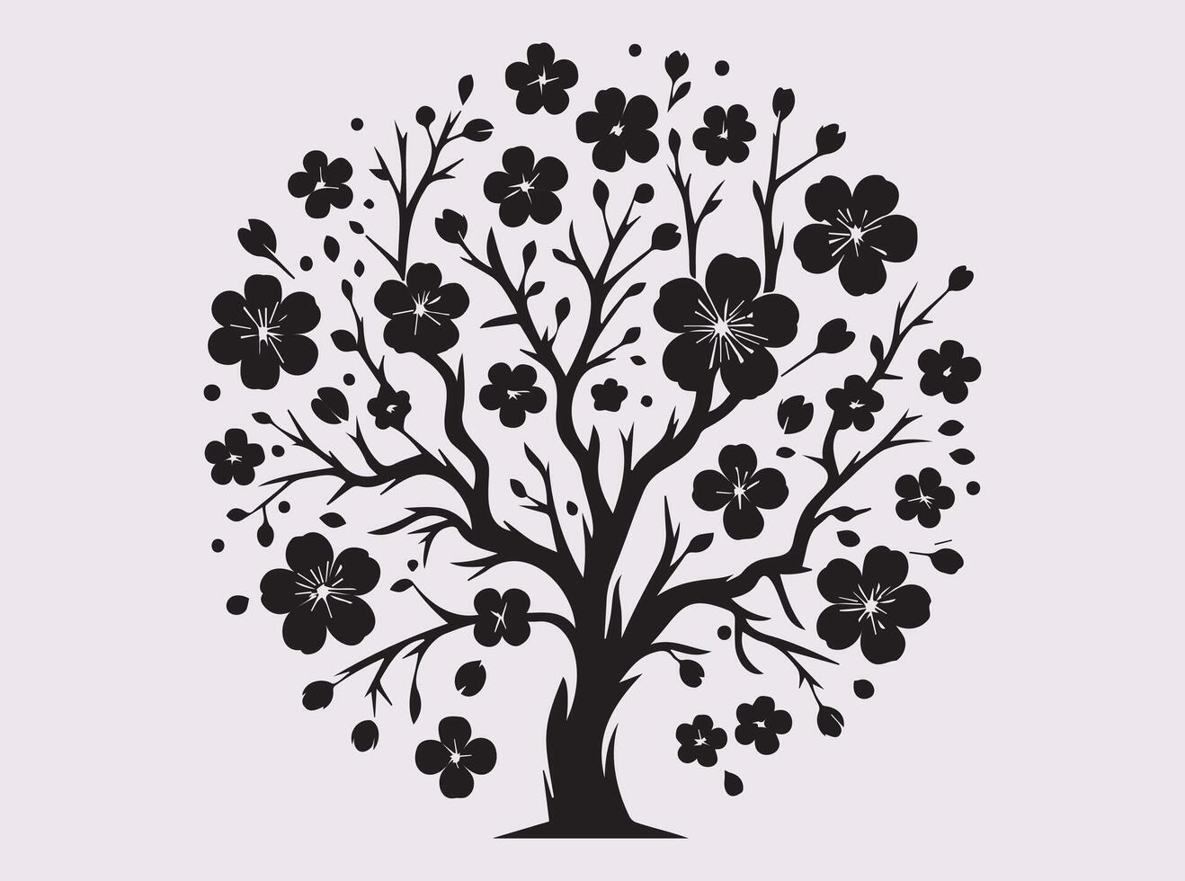 Elegant Solid Black Sakura Blossom Tree Silhouette for Creative and Artistic Projects vector