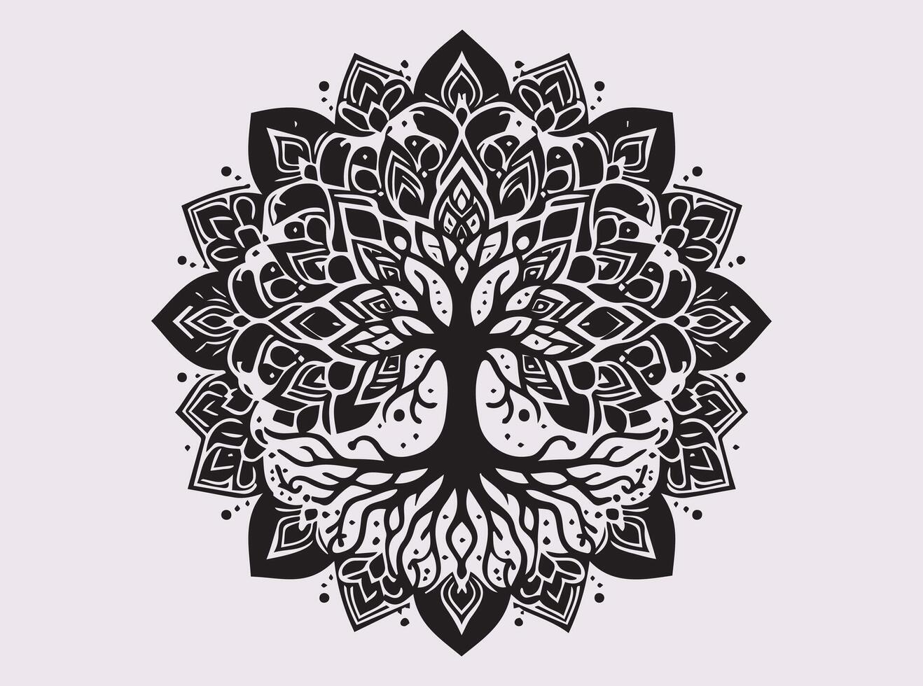 Solid Black Color Tree of Life Mandala Silhouette Art for Spiritual Expression vector