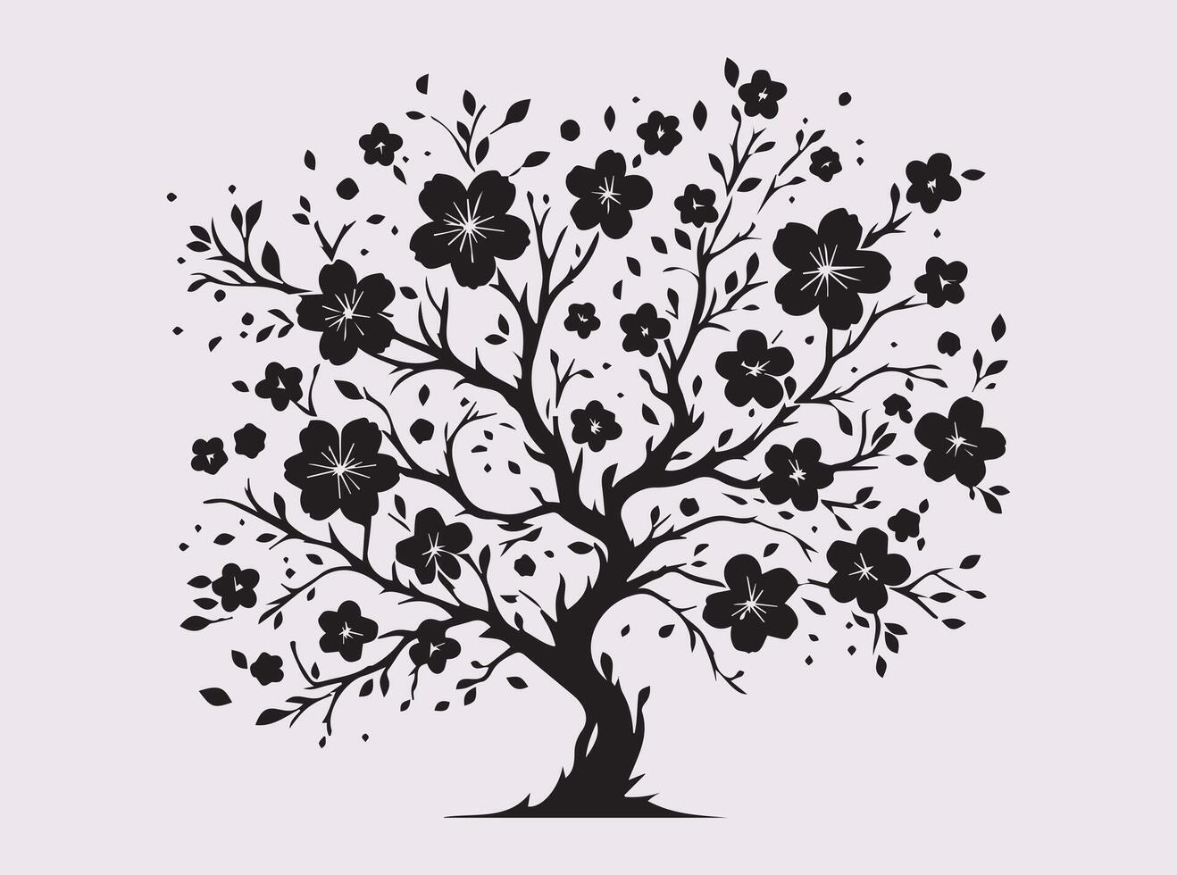 Beautiful Black Color Sakura Blossom Tree Silhouette for Digital and Print Use vector