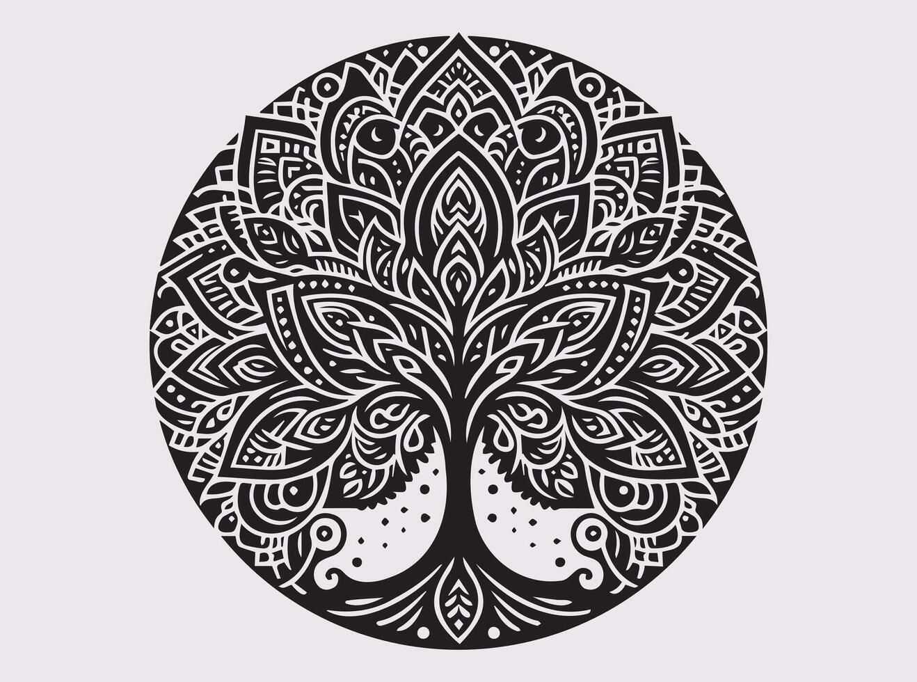 Tree of Life Mandala in Solid Black Silhouette Design for Inner Harmony vector