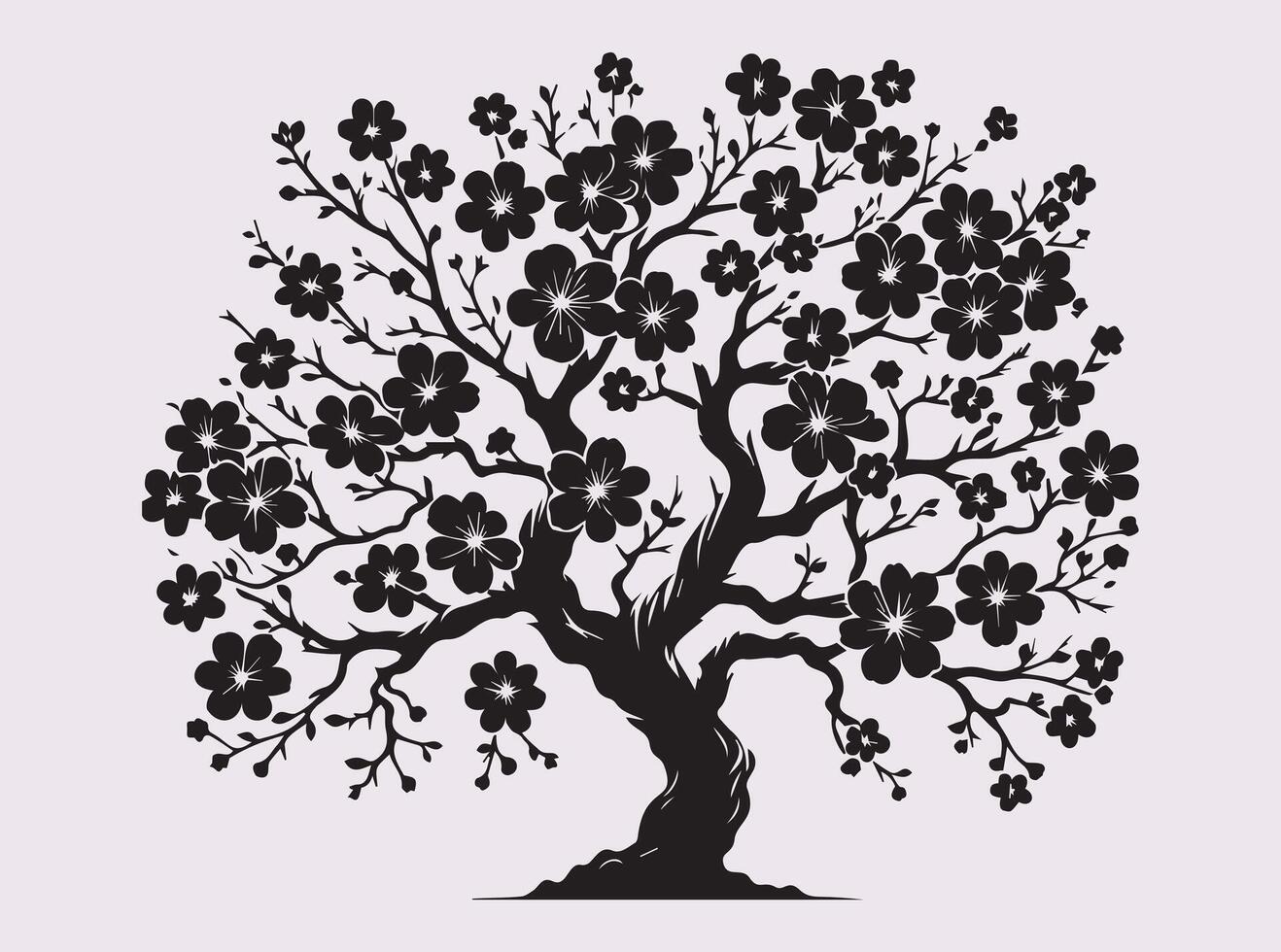 Japanese Inspired Black Sakura Blossom Tree Silhouette for Art and Decor vector