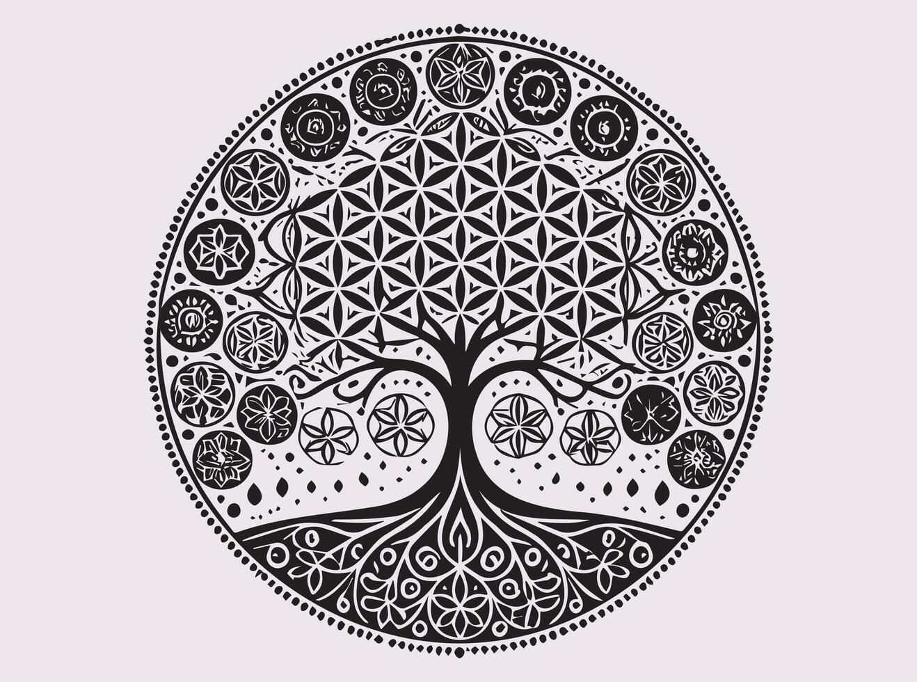 Spiritual Black Tree of Life Mandala Silhouette for Connection and Strength vector