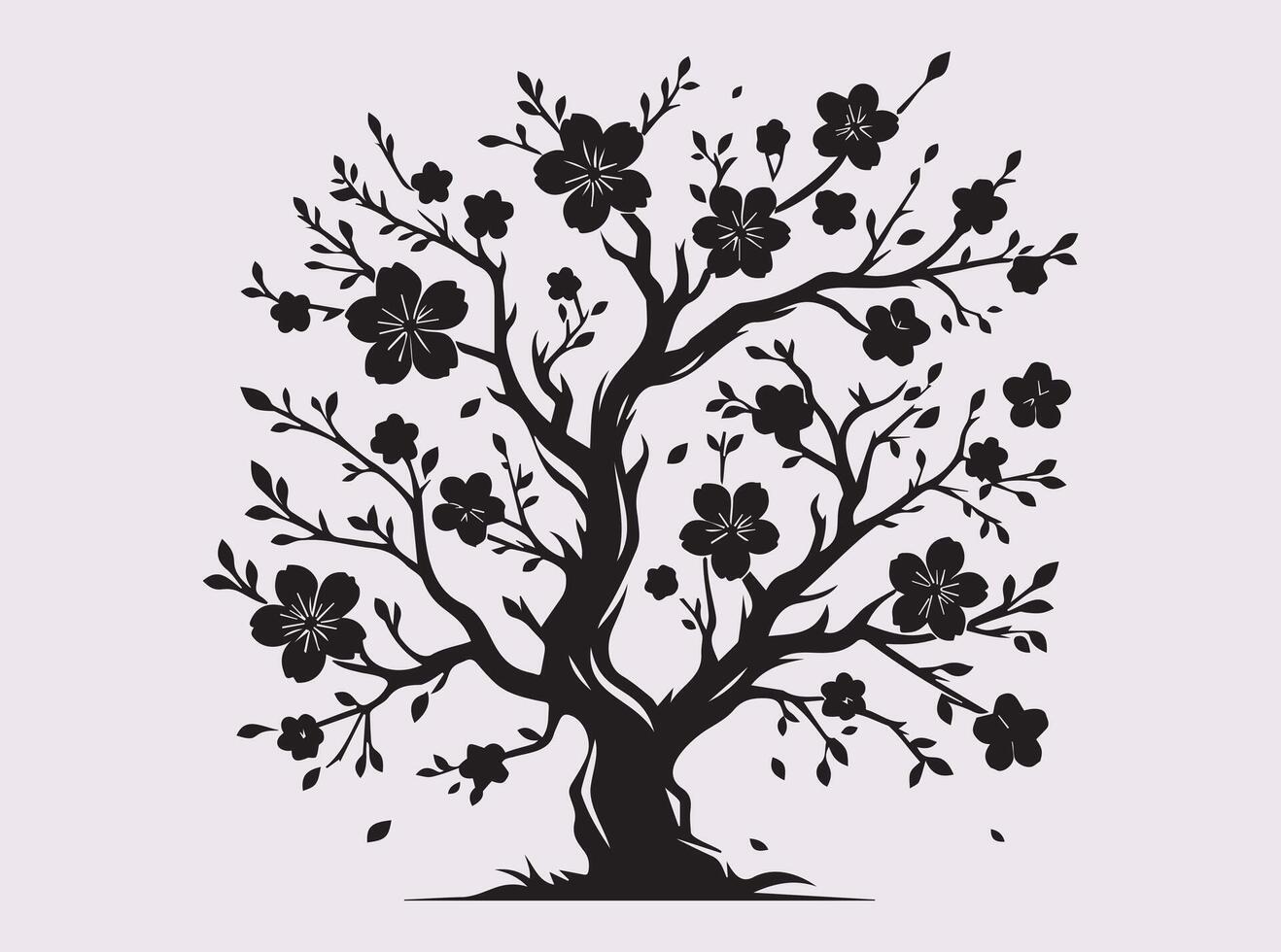 Classic Black Sakura Blossom Tree Silhouette for Logos, Prints, and Artworks vector