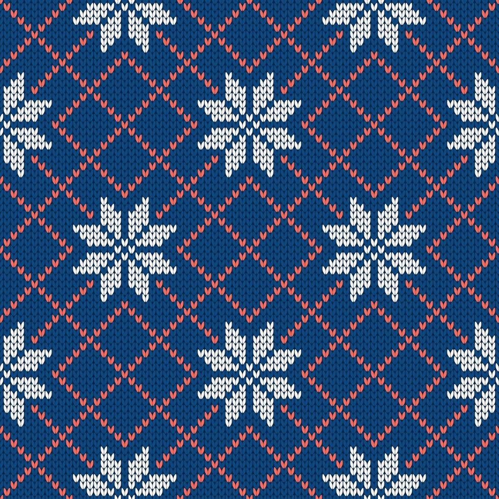 Christmas and New Year traditional knitted seamless pattern with snowflakes. Norwegian style sweater. Wool texture, holiday background. vector