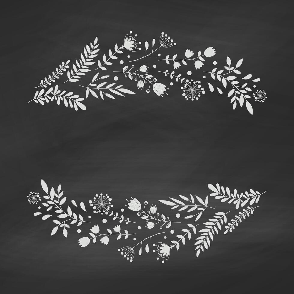 Chalk floral frame on the blackboard. Frame of flowers. Template for wedding greeting cards, invitations vector
