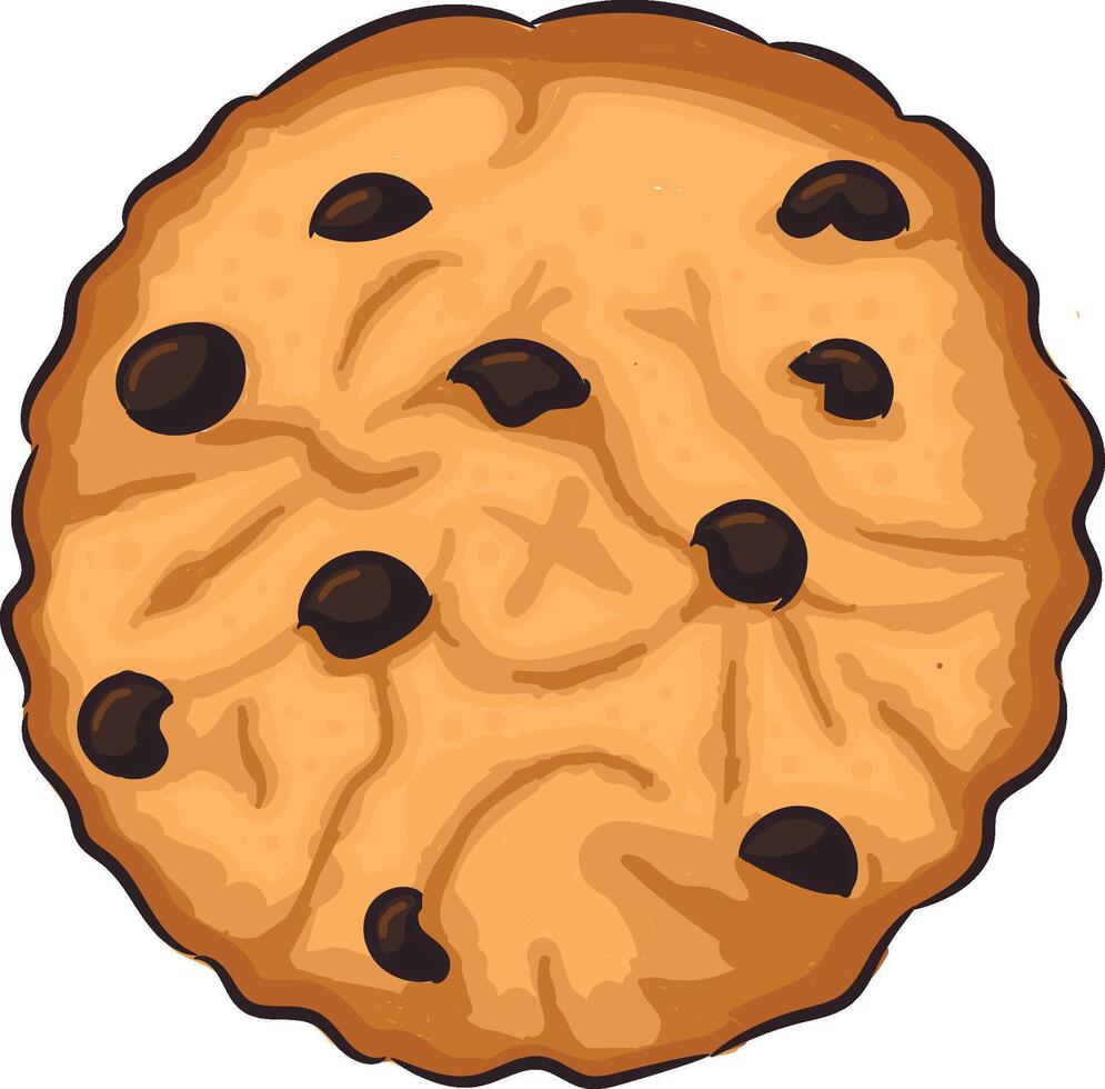 Hand drawn cookie with chocolate drops vector